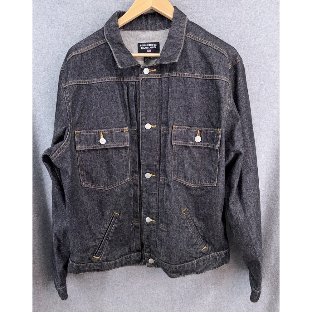 Vintage Ralph Lauren Jeans Co Denim Trucker Jacket Mens XL Black Jean - Picture 2 of 9